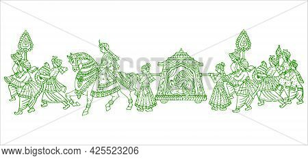 Sketch Of Indian Wedding Card Or Marriage Rituals Editable Outline Illustration And Design Elements