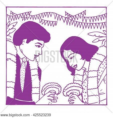 Sketch Of Indian Wedding Card Or Marriage Rituals Editable Outline Illustration And Design Elements