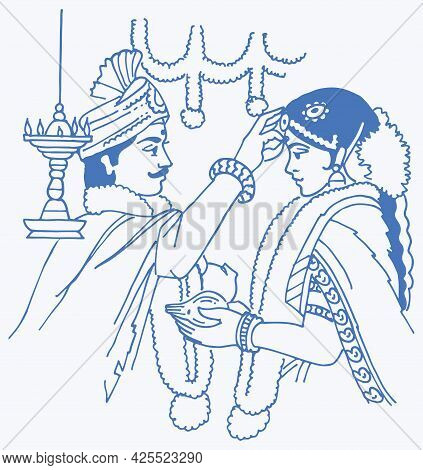 Sketch Of Indian Wedding Card Or Marriage Rituals Editable Outline Illustration And Design Elements