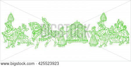 Sketch Of Indian Wedding Card Or Marriage Rituals Editable Outline Illustration And Design Elements