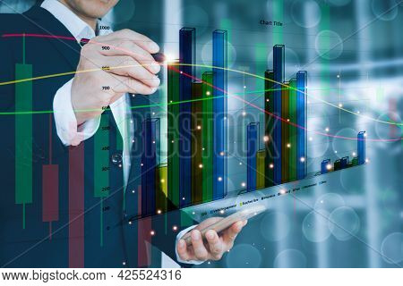 A Man Wearing A Suit On His Left Hand Holding A Cell Phone His Right Hand Poked A Pencil On A Stock 