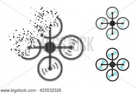Damaged Pixelated Air Copter Pictogram With Halftone Version. Vector Wind Effect For Air Copter Pict