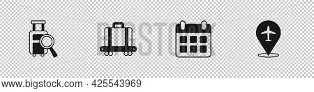 Set Lost Baggage, Conveyor Belt With Suitcase, Calendar And Airplane And Plane Icon. Vector