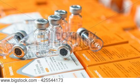Bangkok, Thailand - 7 July 2021: Sinovac Vaccine, Coronavac Vaccination For Covid-19 Coronavirus Pro