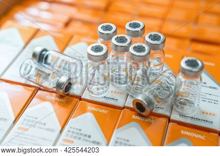 Bangkok, Thailand - 7 July 2021: Sinovac Vaccine, Coronavac Vaccination For Covid-19 Coronavirus Pro