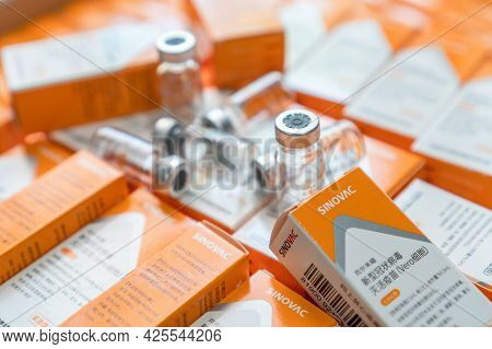 Bangkok, Thailand - 7 July 2021: Sinovac Vaccine, Coronavac Vaccination For Covid-19 Coronavirus Pro