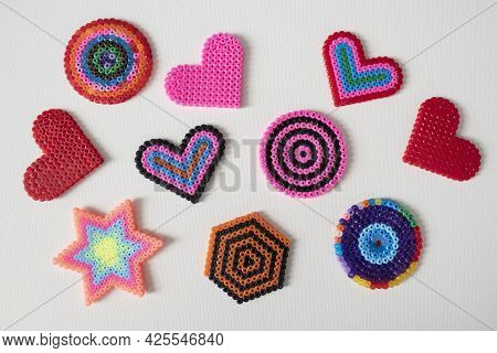 Thermo Mosaic Ready-made Figurines In The Form Hearts Red On White Background