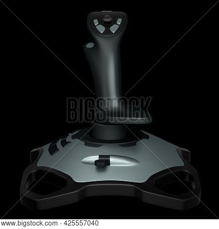 Realistic Joystick For Flight Simulator Isolated On Black Background. 3d Rendering Of Streaming Gear