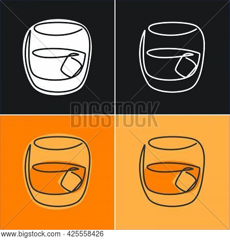 One Line Drawing Whiskey Glass On Various Background. Four Types Of Images. Colored Cartoon Graphic