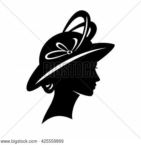 Elegant Woman  Wearing Retro Style Hat With Feather Decor - Glamour And Beauty Concept Vector Portra