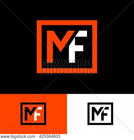 Letter M And Letter F.  Monogram Consist Of Orange And White Strips In Frame.
Monogram For Business,