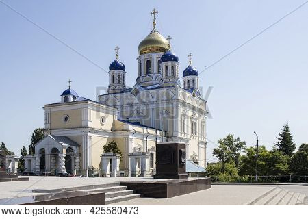 Yelets, Lipetsk Region, Russia - June 7, 2021, The Cathedral Of The Ascension Of The Lord Under A Bl