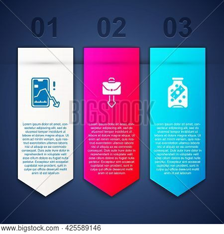 Set Mobile Stock Trading, Briefcase And Glass Money Jar With Coin. Business Infographic Template. Ve