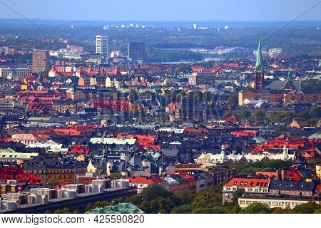 Stockholm City Skyline In Sweden. Aerial View Of Ostermalm District.