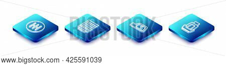 Set Isometric Line Gear Shifter, Car Air Filter, Mirror And Seat Icon. Vector