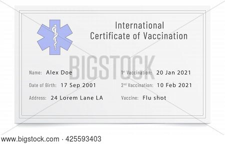 Phony Filled Immunization Certificate. Forged Immune Passport