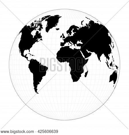 Vector World Map. Gilbert's Two-world Perspective Projection. Plan World Geographical Map With Grati