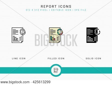 Report Icons Set Vector Illustration With Solid Icon Line Style. Customer Satisfaction Check Concept
