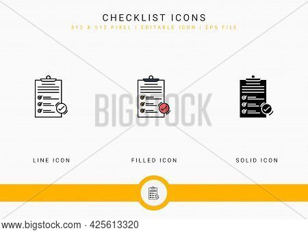 Checklist Icons Set Vector Illustration With Solid Icon Line Style. Customer Satisfaction Check Conc