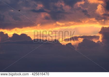 Beautiful Sunsebeautiful Sunset Over The City. Twilight, The Sun Is Over The Horizon. T Over The Cit