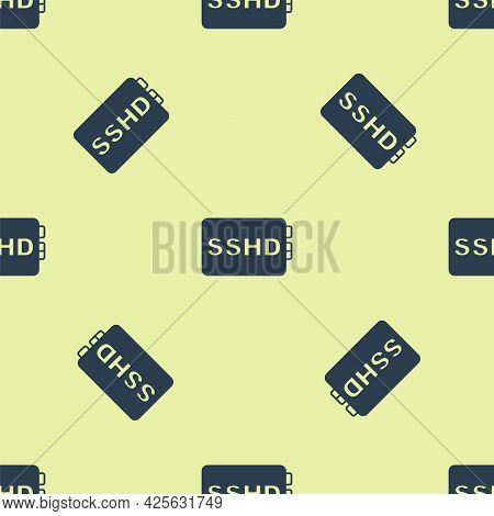 Blue Sshd Card Icon Isolated Seamless Pattern On Yellow Background. Solid State Drive Sign. Storage 