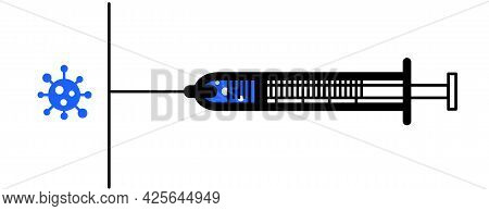 Ingection Or Vaccination Icon With Liquid Droplets. Vector Sipmle Countour Illustration.