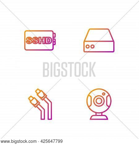 Set Line Web Camera, Lan Cable Network Internet, Sshd Card And Server, Data, Hosting. Gradient Color