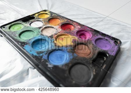 Drawing Colorful Palette Paint On White Background