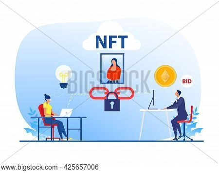 Non Fungible Token Sell And Buy Art On Market Place Illustration Landing Page For Websites,blockchai