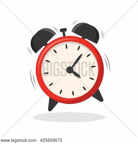 Red Alarm Clock Isolated On White Background. Alarm Clock Is Ringing.    Vector Stock