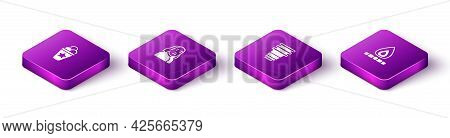 Set Isometric Ice Cream In Waffle Cone, Benjamin Franklin, Paper Glass And Campfire Icon. Vector