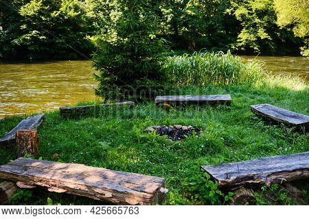 Campfire With Benches By River Thaya Near Vranov Nad Dyjí