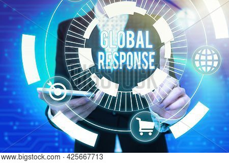 Writing Displaying Text Global Response. Business Showcase Indicates The Behaviour Of Material Away 