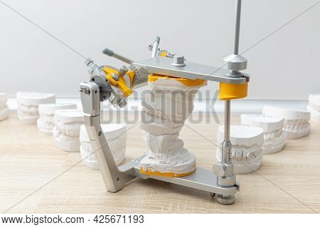 Dental Articulator With Dental Teeth Prosthesis Model In Dental Madical Laboratory