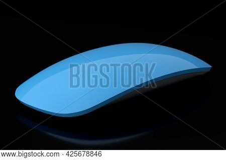 Realistic Blue Computer Mouse With Touch Isolated On Black Background. 3d Rendering Of Wireless Lapt
