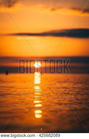 Sunset At Baltic Sea Stone Shore, In Latvia Jurmala Ligo Night