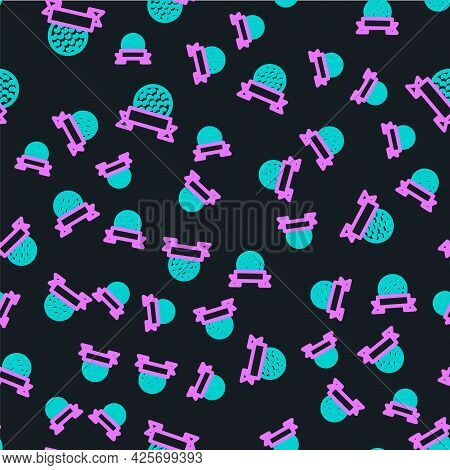 Line Golf Ball Icon Isolated Seamless Pattern On Black Background. Vector