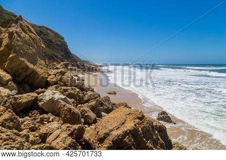 Beautiful empty beach near Sao Martinho do Porto, Portugal