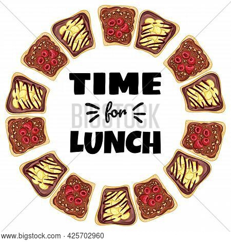 Time For Lunch Sandwich Wreath. Toast Bread Sandwich With Bananas And Chocolate Spread Healthy Poste