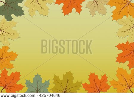 Abstract Vector Background With Maple Leaves. Colored Leaves On Yellow Background