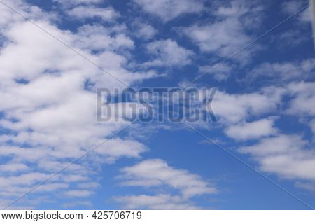 White Wavy Clouds On Blue Sky Background, Cloudy Background