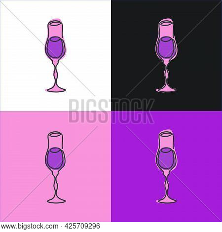 One Line Drawing Liquor Glass On Various Background. Four Types Of Images. Colored Cartoon Graphic S