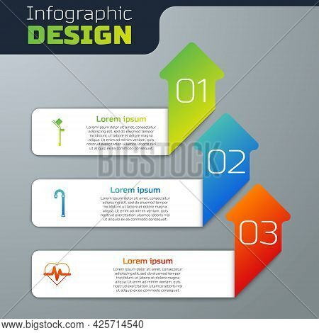 Set Crutch Or Crutches, Walking Stick Cane And Heart Rate. Business Infographic Template. Vector