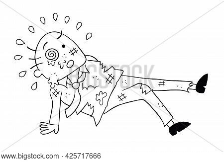Cartoon Boss Man Beaten, Vector Illustration. Black Outlined And White Colored.