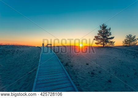 Sunset sea view from Kalajoki, Finland. Dawn beach nature photo background.
