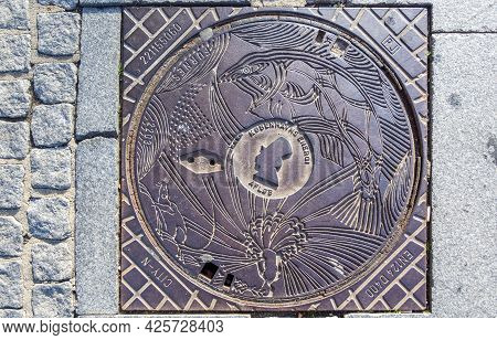 Copenhagen, Denmark - Oct 21, 2018: Electric Utilities Company, Kobenhavns Energi, Manhole Heavy Gau
