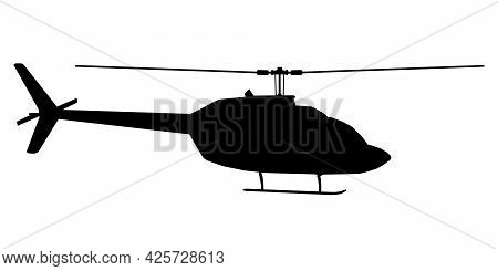 Helicopter Silhouette Isolated On White Background. Side View. Vector Illustration