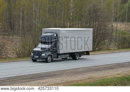 Ruzayevsky District, Mordovia, Russia - May 08, 2021: The Gazon Next Truck On The Intercity Road.