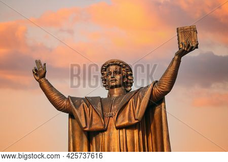 Minsk, Belarus. Monument To Francisk Skarina. Famous Symbol Of Belarusian Culture And Science. Alter