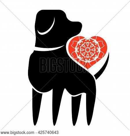 Dog And Red Heart Icon Isolated On White Backjground